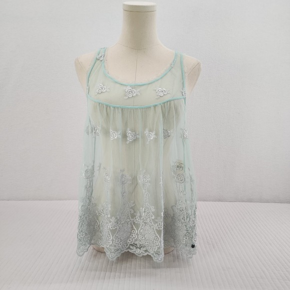 Abercrombie & Fitch Tops - Abercrombie & Fitch Lace Tank Top Blue Floral Embroidered‎ Sleeveless L